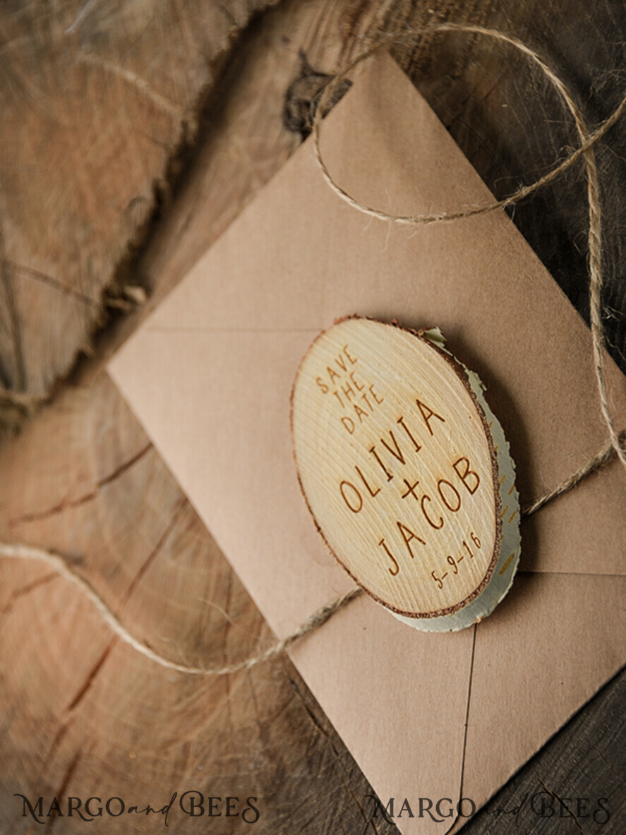 SAVE THE DATES rustic boho magnets Bespoke wedding save the date magnet, Wood Save the Date, birch slice save the date