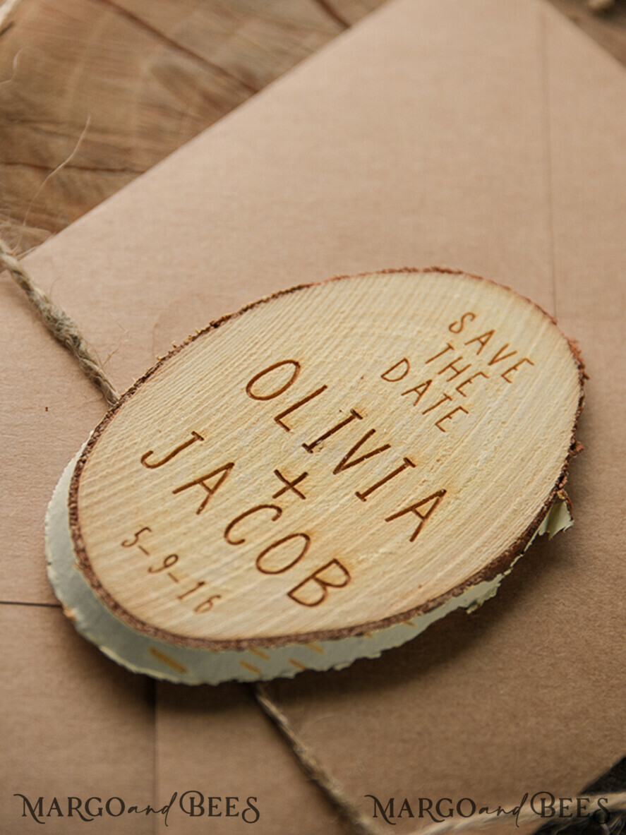 SAVE THE DATES rustic boho magnets Bespoke wedding save the date magnet, Wood Save the Date, birch slice save the date