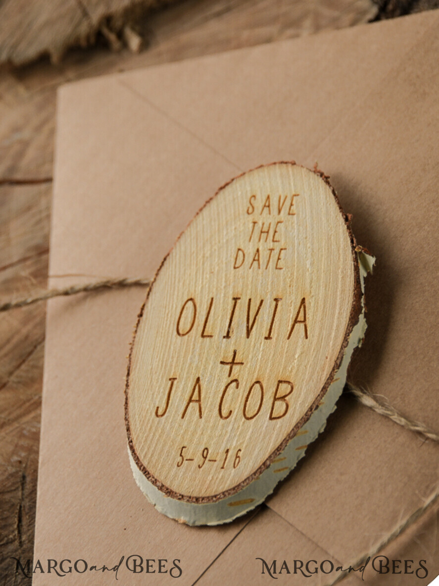 SAVE THE DATES rustic boho magnets Bespoke wedding save the date magnet, Wood Save the Date, birch slice save the date