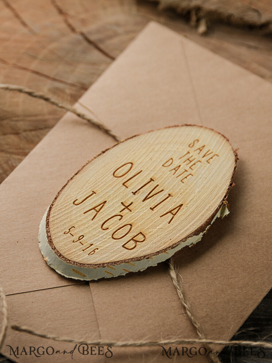 SAVE THE DATES rustic boho magnets Bespoke wedding save the date magnet, Wood Save the Date, birch slice save the date