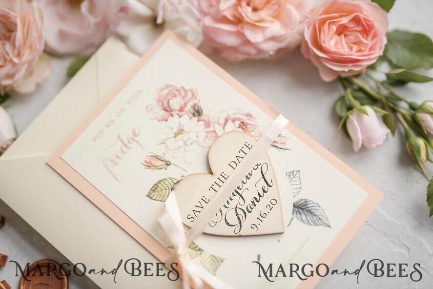 SAVE THE DATES rustic boho magnets Save the date handmade cards, Personalised Rustic Wooden Heart, ecru