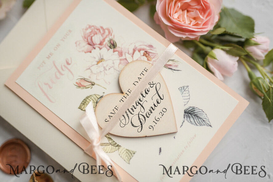 SAVE THE DATES rustic boho magnets Save the date handmade cards, Personalised Rustic Wooden Heart, ecru
