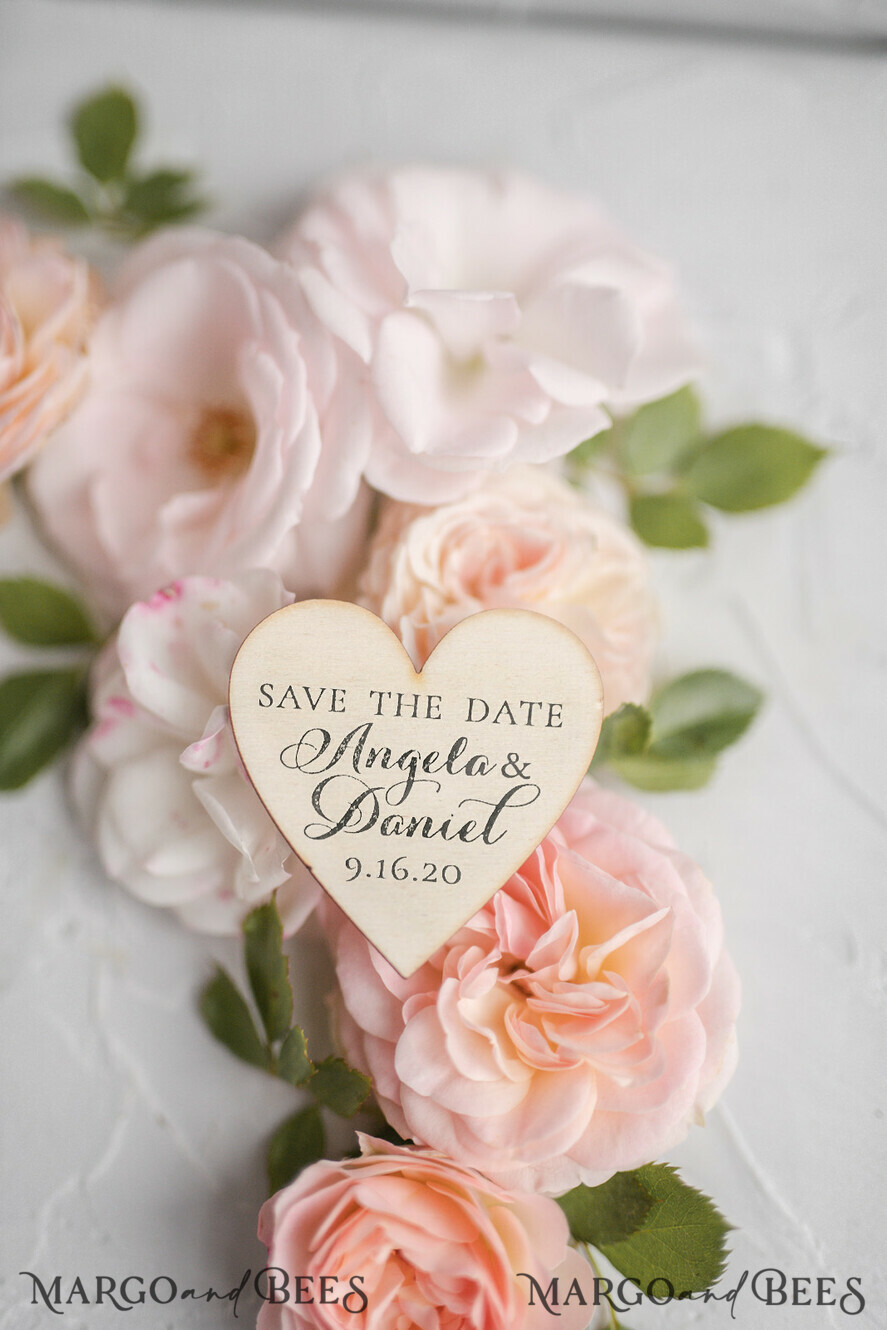SAVE THE DATES rustic boho magnets Save the date handmade cards, Personalised Rustic Wooden Heart, ecru
