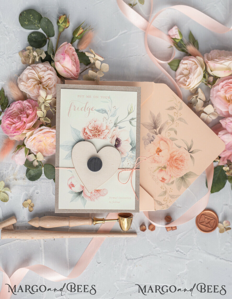 SAVE THE DATES rustic boho magnets Bespoke wedding save the date Personalised Rustic magnets Wedding Save The Date Card and Heart Magnet, Blush Pink Save Our Date Wood Magnets