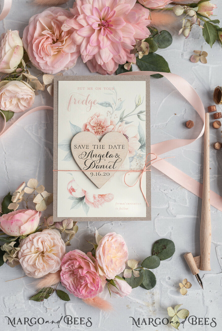 SAVE THE DATES rustic boho magnets Bespoke wedding save the date Personalised Rustic magnets Wedding Save The Date Card and Heart Magnet, Blush Pink Save Our Date Wood Magnets