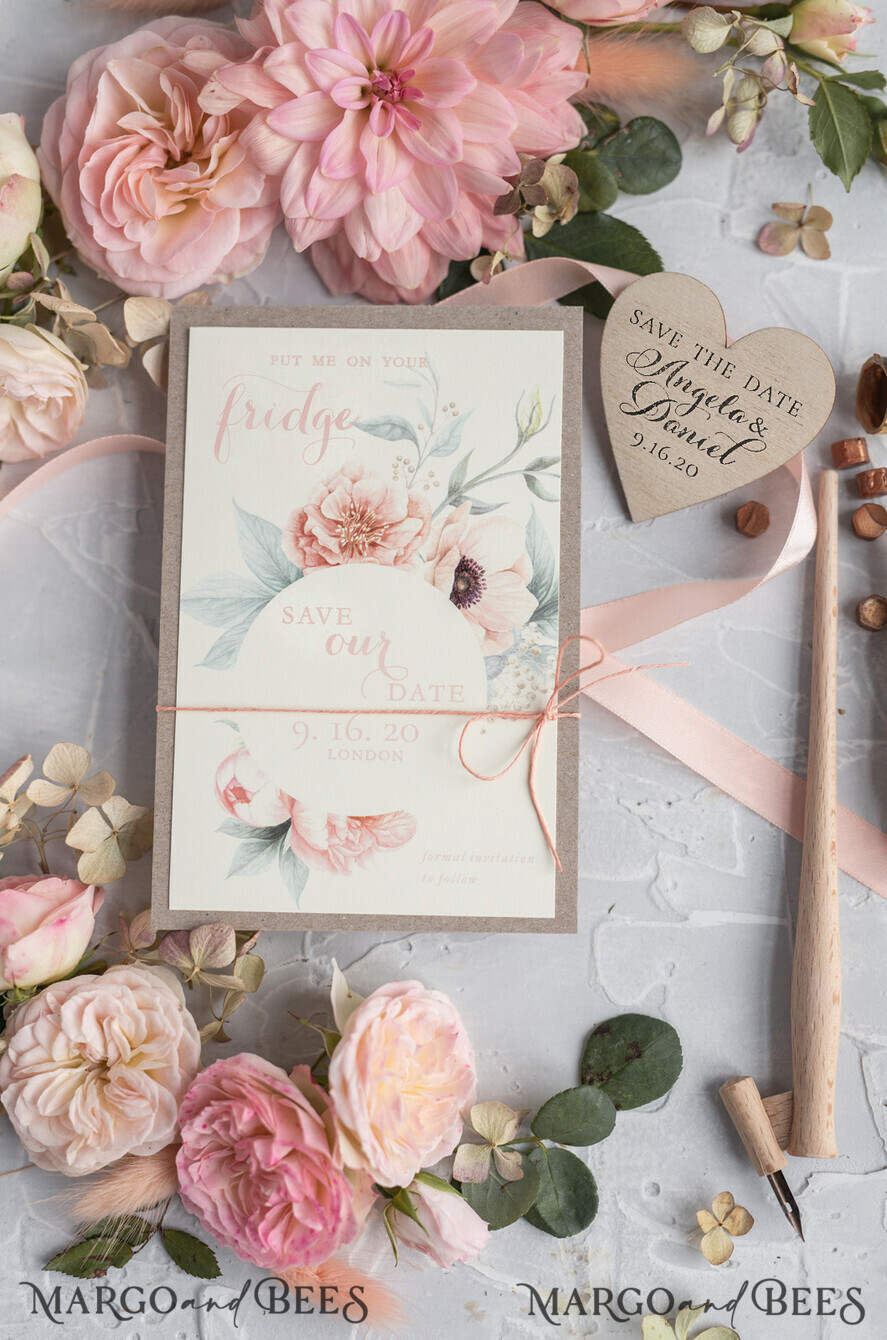 SAVE THE DATES rustic boho magnets Bespoke wedding save the date Personalised Rustic magnets Wedding Save The Date Card and Heart Magnet, Blush Pink Save Our Date Wood Magnets