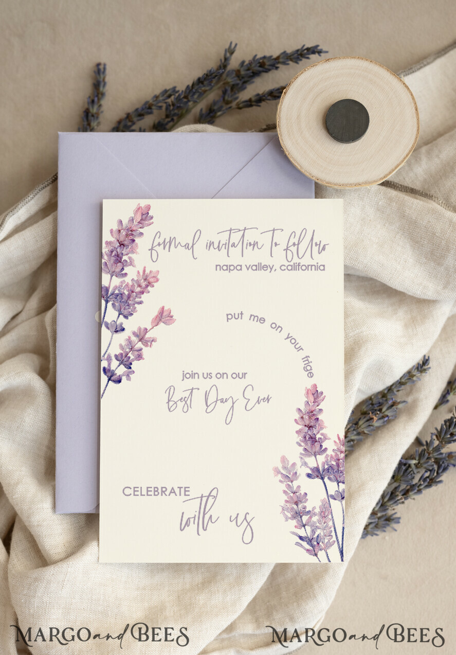 DATEN MERKEN rustikale Boho-Magnete Lavendel Rustikaler Save The Date Magnet & Karte Moderne Handwerkskunst Save Our Date Holzmagnete Boho Save The Date Karten Holzscheibenmagnete Florale Karte