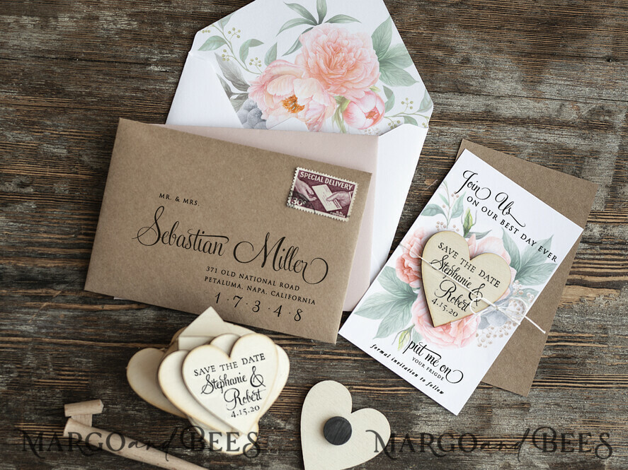 SAVE THE DATES rustic boho magnets Save the date wedding announcement magnets fridge magnet Wedding Save The Date Card and Heart Magnet, Blush Pink Save Our Date Wood Magnets