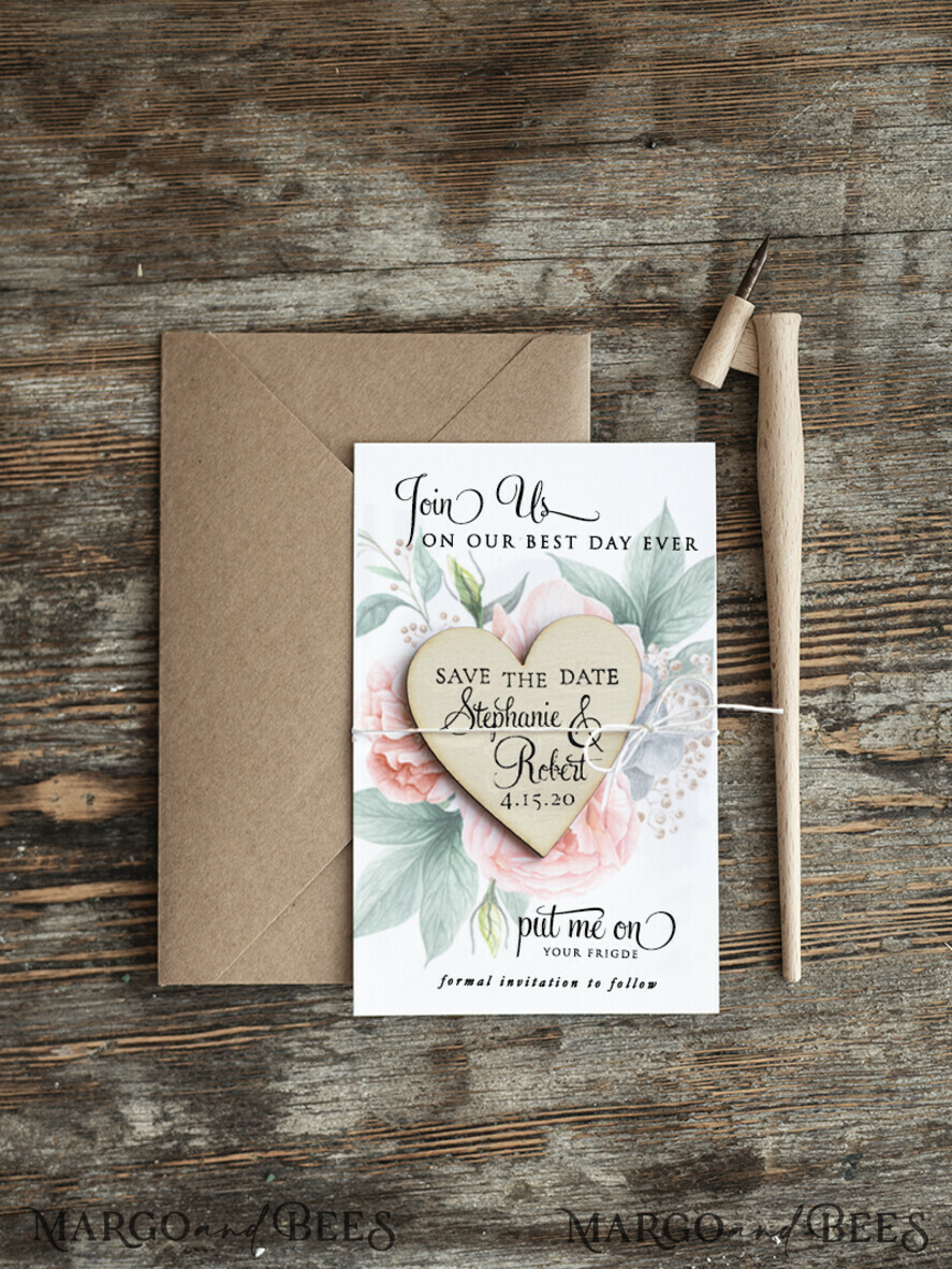 SAVE THE DATES rustic boho magnets Save the date wedding announcement magnets fridge magnet Wedding Save The Date Card and Heart Magnet, Blush Pink Save Our Date Wood Magnets