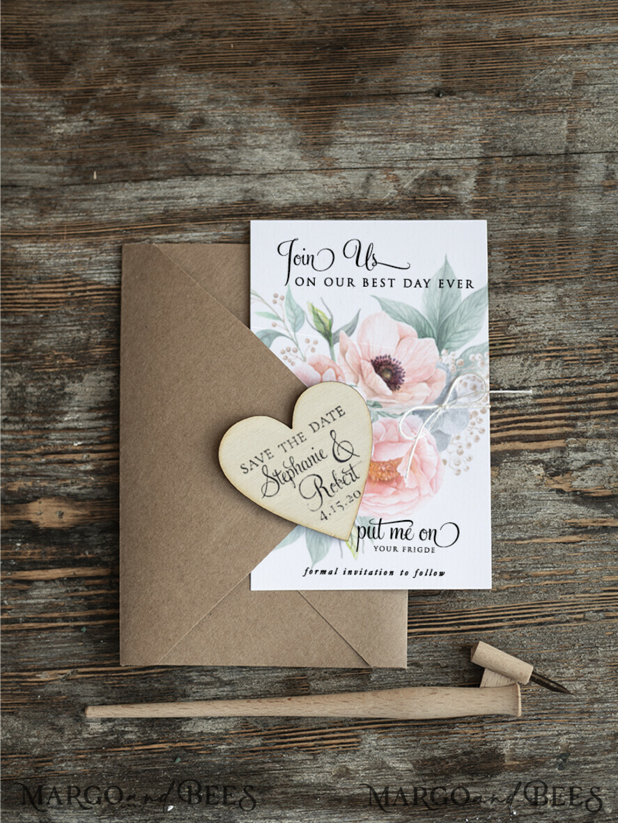SAVE THE DATES rustic boho magnets Save the date wedding announcement magnets fridge magnet Wedding Save The Date Card and Heart Magnet, Blush Pink Save Our Date Wood Magnets