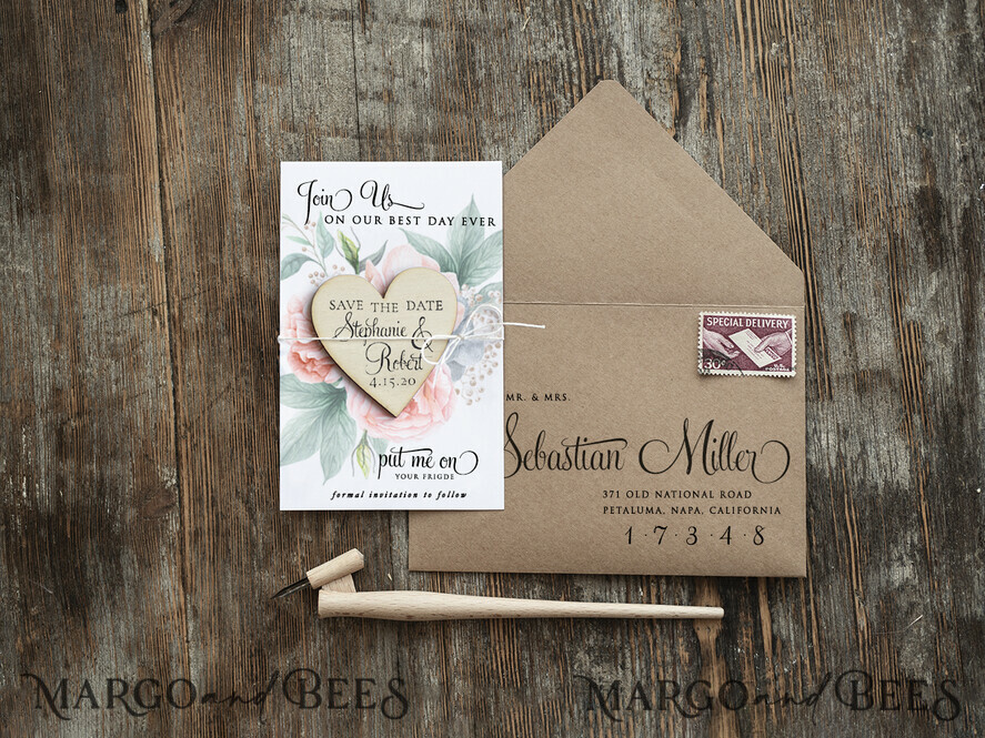 SAVE THE DATES rustic boho magnets Save the date wedding announcement magnets fridge magnet Wedding Save The Date Card and Heart Magnet, Blush Pink Save Our Date Wood Magnets