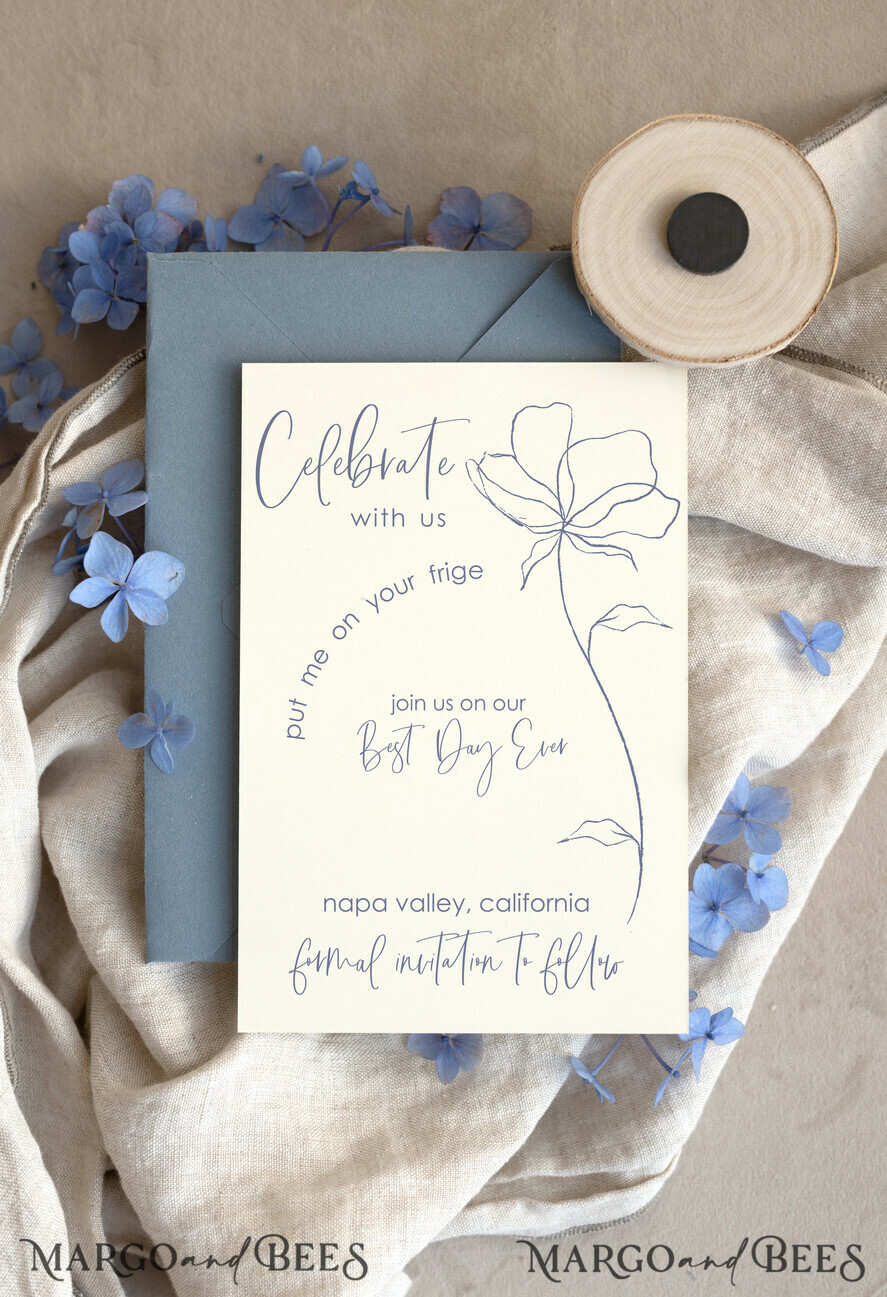 DATEN MERKEN rustikale Boho-Magnete Staubblau Rustikal Save The Date Magnet & Karte Moderne Bastel Save Our Date Holzmagnete Boho Save the Date Karten Holzscheibenmagnete Blumenkarten