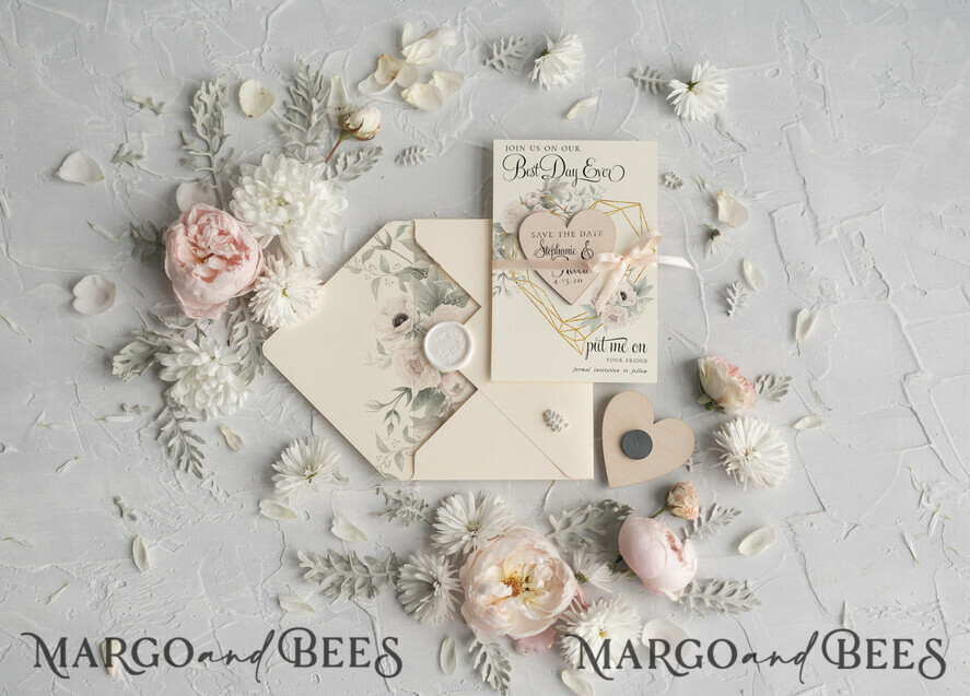SAVE THE DATES rustic boho magnets Wedding Save The Date Card and Heart Magnet, Blush Pink Save Our Date Magnets, Boho save our dates Cards wooden Magnets Cards