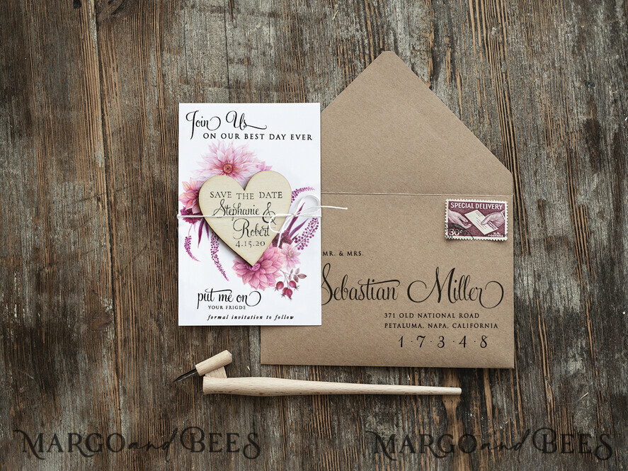 SAVE THE DATES rustic boho magnets Save the Date magnets custom magnet save the date Wedding Save The Date Card and Heart Magnet, Blush Pink Save Our Date Wood Magnets
