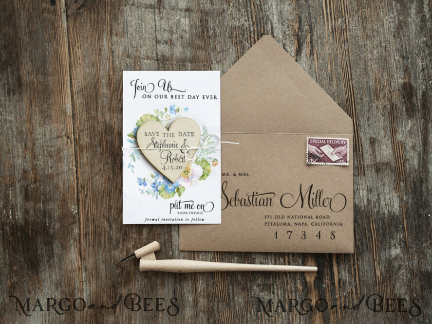 SAVE THE DATES rustic boho magnets Save the date handmade cards magnets uk fridge magnet Wedding Save The Date Card and Heart Magnet, Blush Pink Save Our Date Wood Magnets