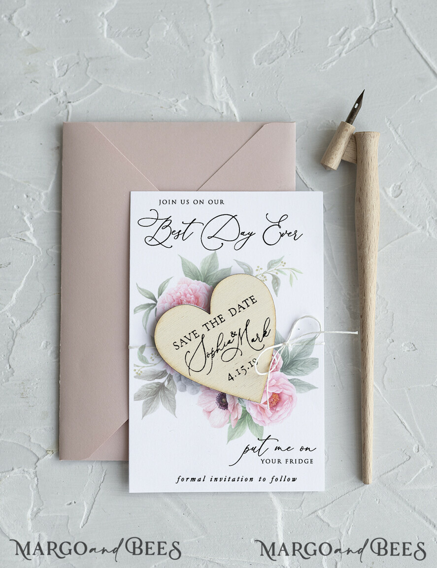 SAVE THE DATES rustic boho magnets Save the date handmade cards modern magnet Wedding Save The Date Card and Heart Magnet, Blush Pink Save Our Date Wood Magnets