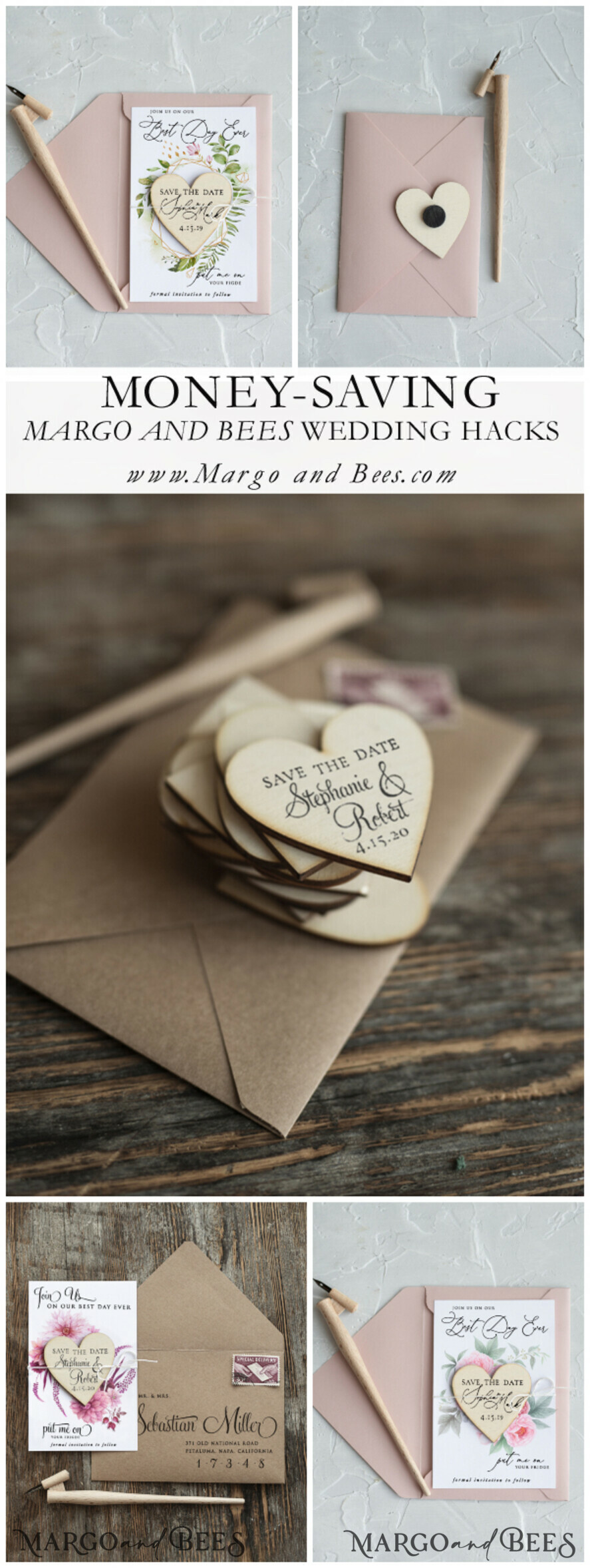 SAVE THE DATES rustic boho magnets Save the date handmade cards modern magnet Wedding Save The Date Card and Heart Magnet, Blush Pink Save Our Date Wood Magnets