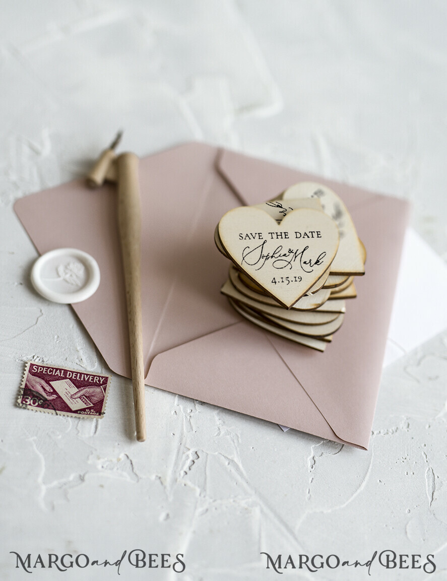 SAVE THE DATES rustic boho magnets Save the date personalized Personalised Fridge Magnets Wedding Save The Date Card and Heart Magnet, Blush Pink Save Our Date Wood Magnets
