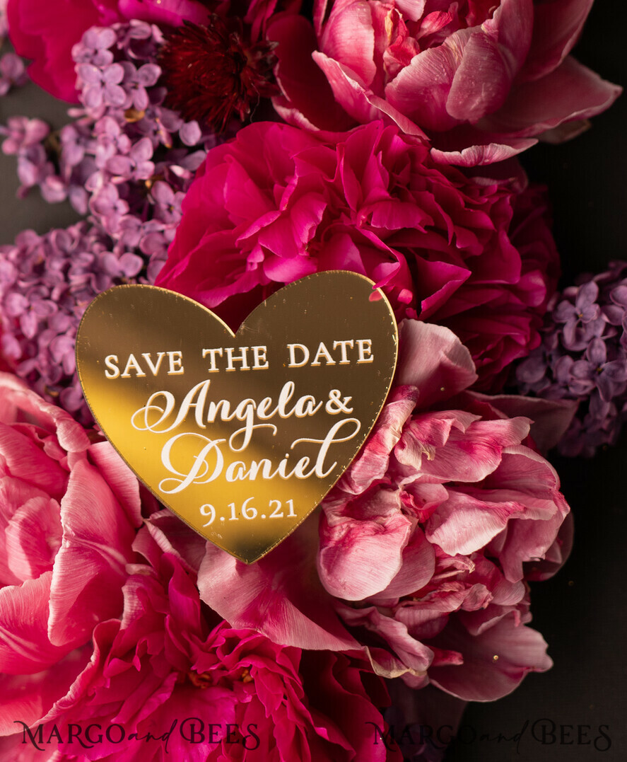 SAVE THE DATES magnets Burgundy Mauve Save the Date set, Gold Mirror Magnet, Elegant Luxury Save the Date cards