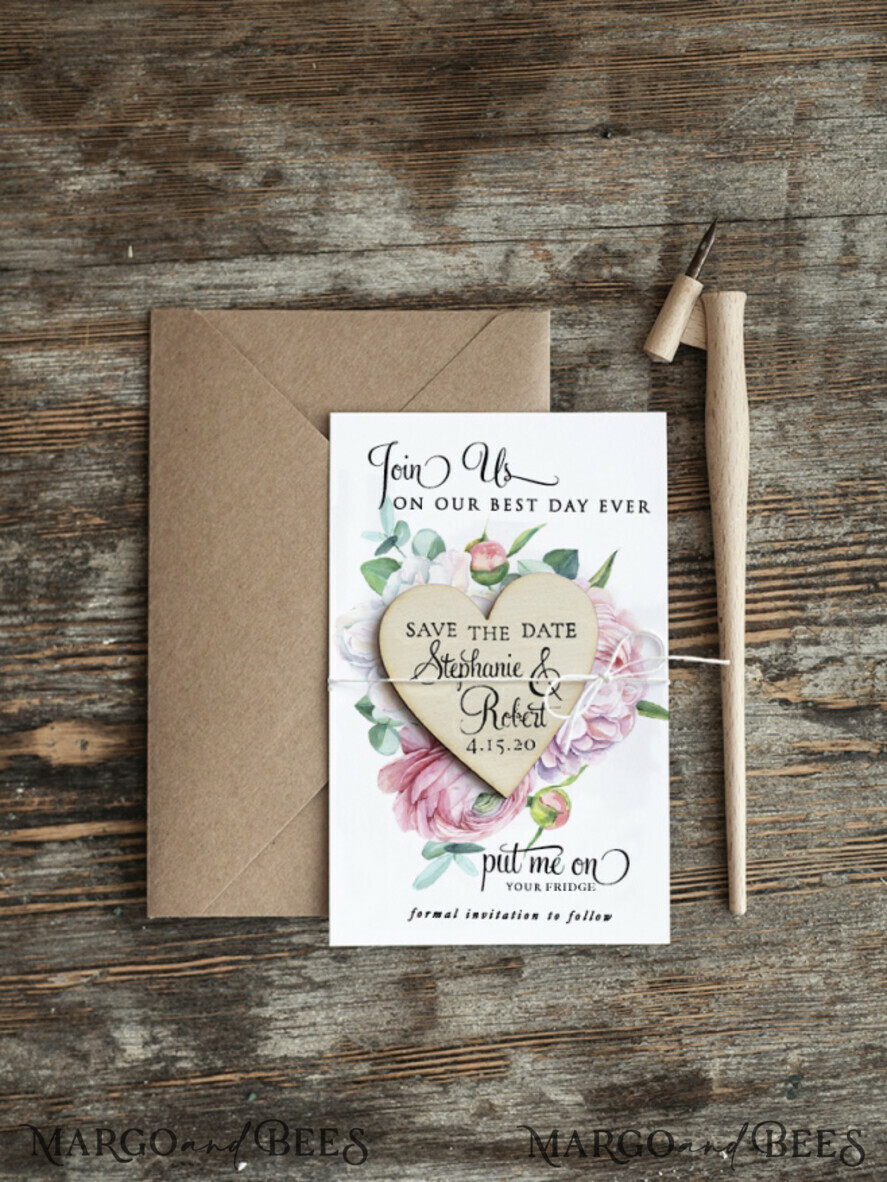 SAVE THE DATES rustic boho magnets Save the date wedding card, Rustic Heart magnet, fridge magnet