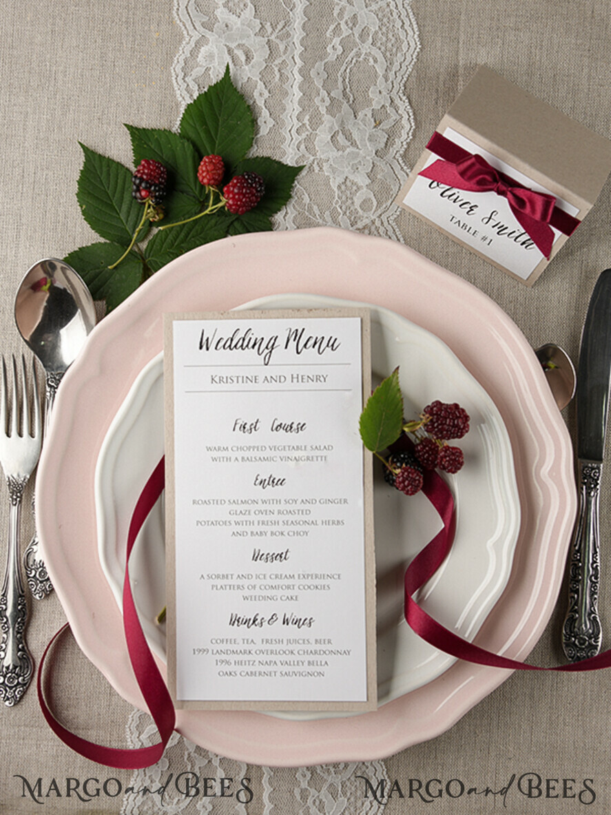 MENU & PROGRAMS rustic and lace Rustic Wedding Menu with Ribbon, Barn Wedding Dinner Menu, Eco Romantic Personalized Cards, Kraft Wedding Menu, Simple Rustic Wedding Menu, Elegant Ecru Wedding Menu Cards