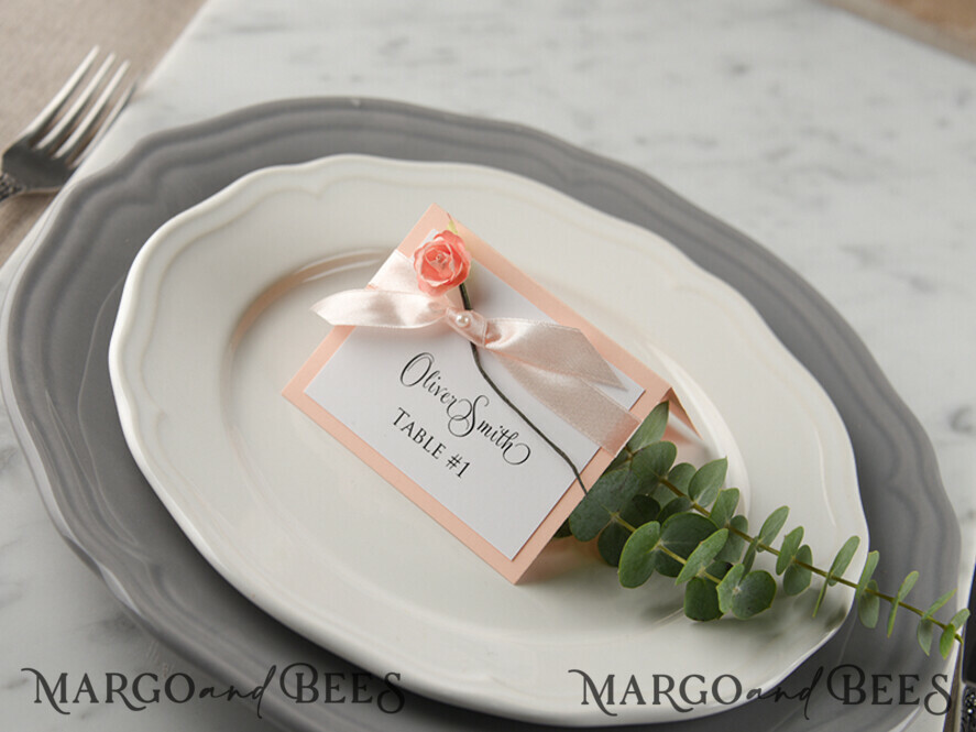 PLACE CARDS / TABLE CARDS rustic and lace Romantic Pink Ribbon Bow Wedding Place Cards, Blush Pink Name Tags with Light Pink Ribbon Bow, Elegant Wedding Stationery, Rustic Escort Cards, Editable Text