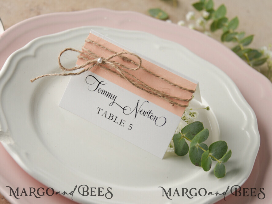 PLACE CARDS / TABLE CARDS rustic and lace Elegant Eco White and Pink Wedding Place Cards with Burlap Twine, White Wedding Name Tags with Burlap Twine and Birch Heart, Rustic Wedding Stationery, Editable