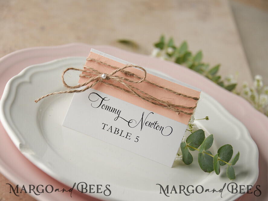 PLACE CARDS / TABLE CARDS rustic and lace Elegant Eco White and Pink Wedding Place Cards with Burlap Twine, White Wedding Name Tags with Burlap Twine and Birch Heart, Rustic Wedding Stationery, Editable