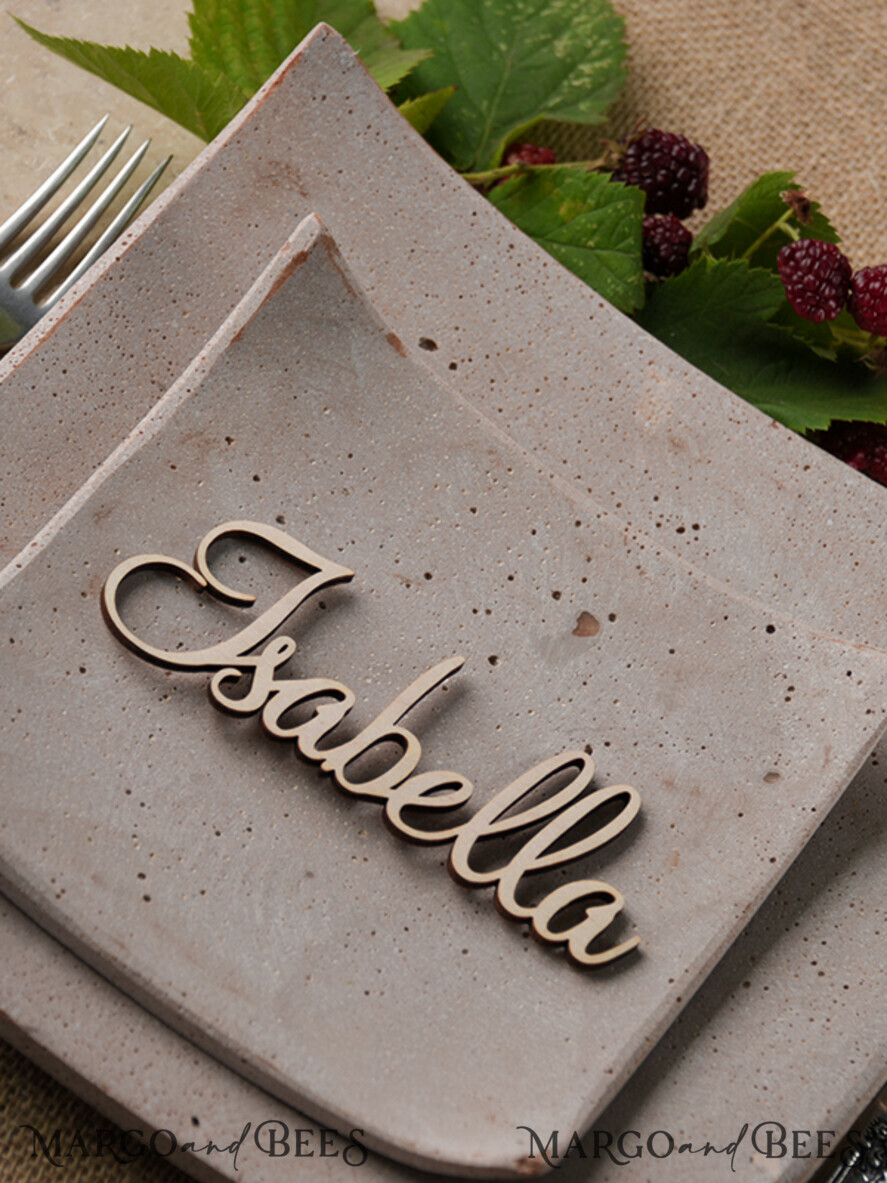 PLACE CARDS / TABLE CARDS Acrylic Gold Clear / Wood 3D Custom Wedding 3D Wood Place Cards with Stand, Rustic Name Wooden Escort Cards, Boho Laser Cut Name Cards, Guest Names Wedding Cards, Rustic Wedding Signage