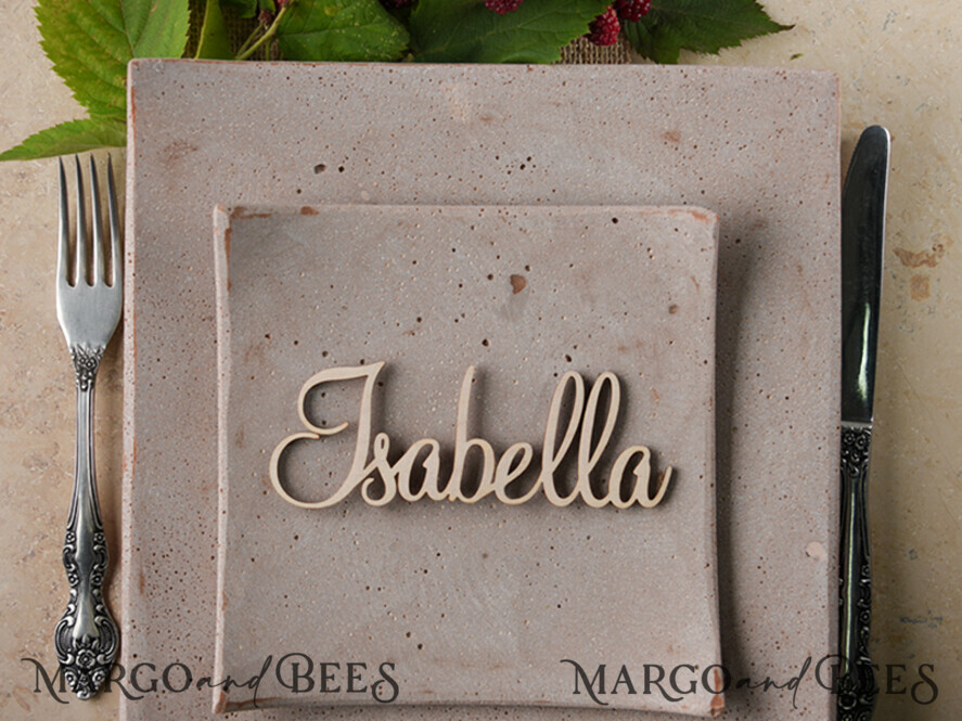 PLACE CARDS / TABLE CARDS Acrylic Gold Clear / Wood 3D Custom Wedding 3D Wood Place Cards with Stand, Rustic Name Wooden Escort Cards, Boho Laser Cut Name Cards, Guest Names Wedding Cards, Rustic Wedding Signage