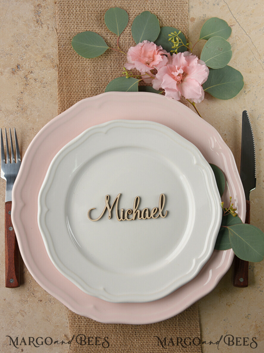 PLACE CARDS / TABLE CARDS Acrylic Gold Clear / Wood 3D Custom Wedding 3D Wood Place Cards with Stand, Rustic Name Wooden Escort Cards, Boho Laser Cut Name Cards, Guest Names Wedding Cards, Rustic Wedding Signage