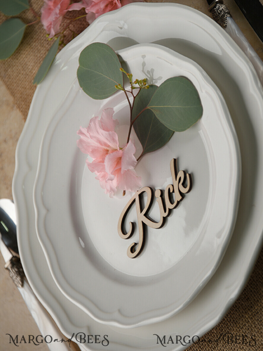 PLACE CARDS / TABLE CARDS Acrylic Gold Clear / Wood 3D Custom Wedding 3D Wood Place Cards with Stand, Rustic Name Wooden Escort Cards, Boho Laser Cut Name Cards, Guest Names Wedding Cards, Rustic Wedding Signage