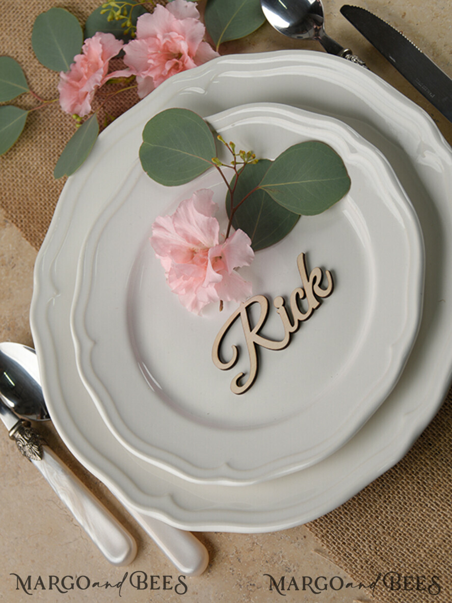 PLACE CARDS / TABLE CARDS Acrylic Gold Clear / Wood 3D Custom Wedding 3D Wood Place Cards with Stand, Rustic Name Wooden Escort Cards, Boho Laser Cut Name Cards, Guest Names Wedding Cards, Rustic Wedding Signage