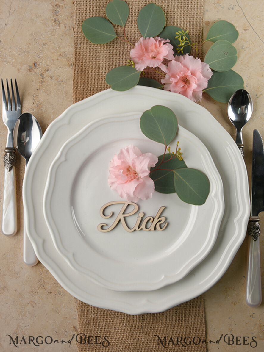 PLACE CARDS / TABLE CARDS Acrylic Gold Clear / Wood 3D Custom Wedding 3D Wood Place Cards with Stand, Rustic Name Wooden Escort Cards, Boho Laser Cut Name Cards, Guest Names Wedding Cards, Rustic Wedding Signage