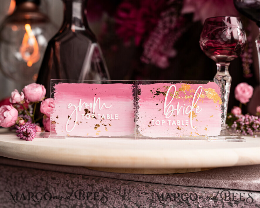 PLACE CARDS / TABLE CARDS Acrylic Gold Clear / Wood 3D Modern Ombre Pale Pink Mauve Acrylic Place card, Wedding Place Cards, Dusty Rose Name Card premium, Transparent Acryl Seating Card, Painted Luxury Escort Cards