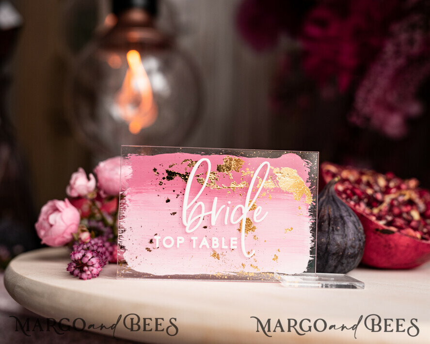 PLACE CARDS / TABLE CARDS Acrylic Gold Clear / Wood 3D Modern Ombre Pale Pink Mauve Acrylic Place card, Wedding Place Cards, Dusty Rose Name Card premium, Transparent Acryl Seating Card, Painted Luxury Escort Cards