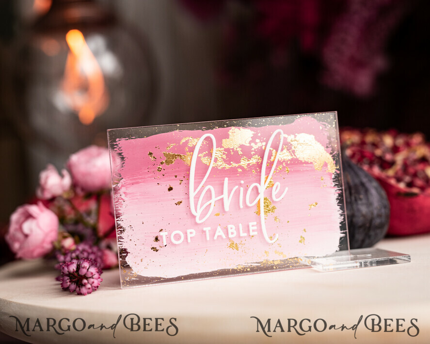 PLACE CARDS / TABLE CARDS Acrylic Gold Clear / Wood 3D Modern Ombre Pale Pink Mauve Acrylic Place card, Wedding Place Cards, Dusty Rose Name Card premium, Transparent Acryl Seating Card, Painted Luxury Escort Cards
