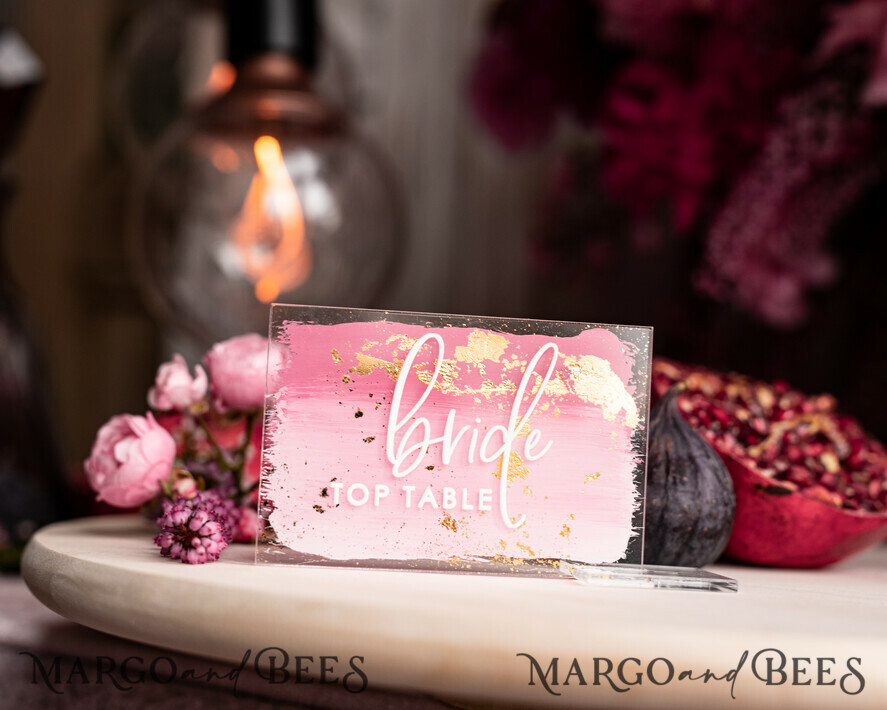 PLACE CARDS / TABLE CARDS Acrylic Gold Clear / Wood 3D Modern Ombre Pale Pink Mauve Acrylic Place card, Wedding Place Cards, Dusty Rose Name Card premium, Transparent Acryl Seating Card, Painted Luxury Escort Cards