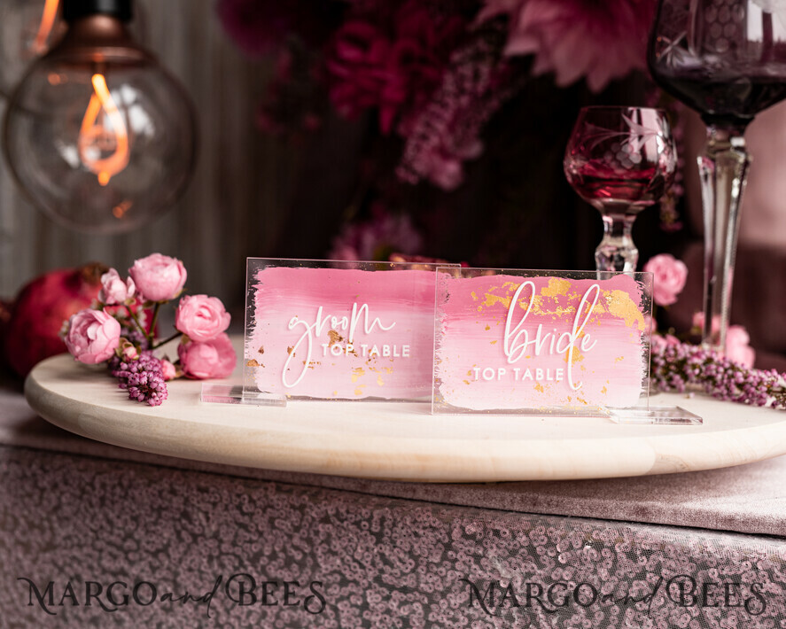 PLACE CARDS / TABLE CARDS Acrylic Gold Clear / Wood 3D Modern Ombre Pale Pink Mauve Acrylic Place card, Wedding Place Cards, Dusty Rose Name Card premium, Transparent Acryl Seating Card, Painted Luxury Escort Cards