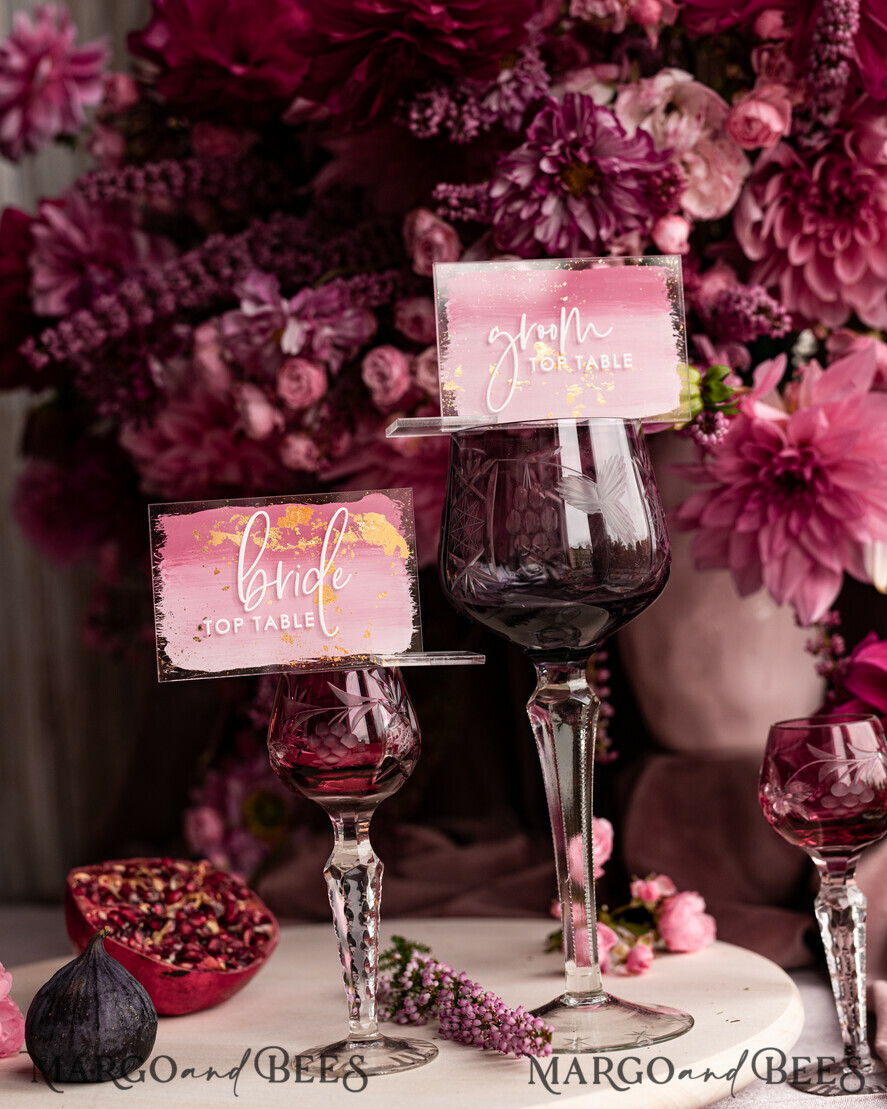 PLACE CARDS / TABLE CARDS Acrylic Gold Clear / Wood 3D Modern Ombre Pale Pink Mauve Acrylic Place card, Wedding Place Cards, Dusty Rose Name Card premium, Transparent Acryl Seating Card, Painted Luxury Escort Cards