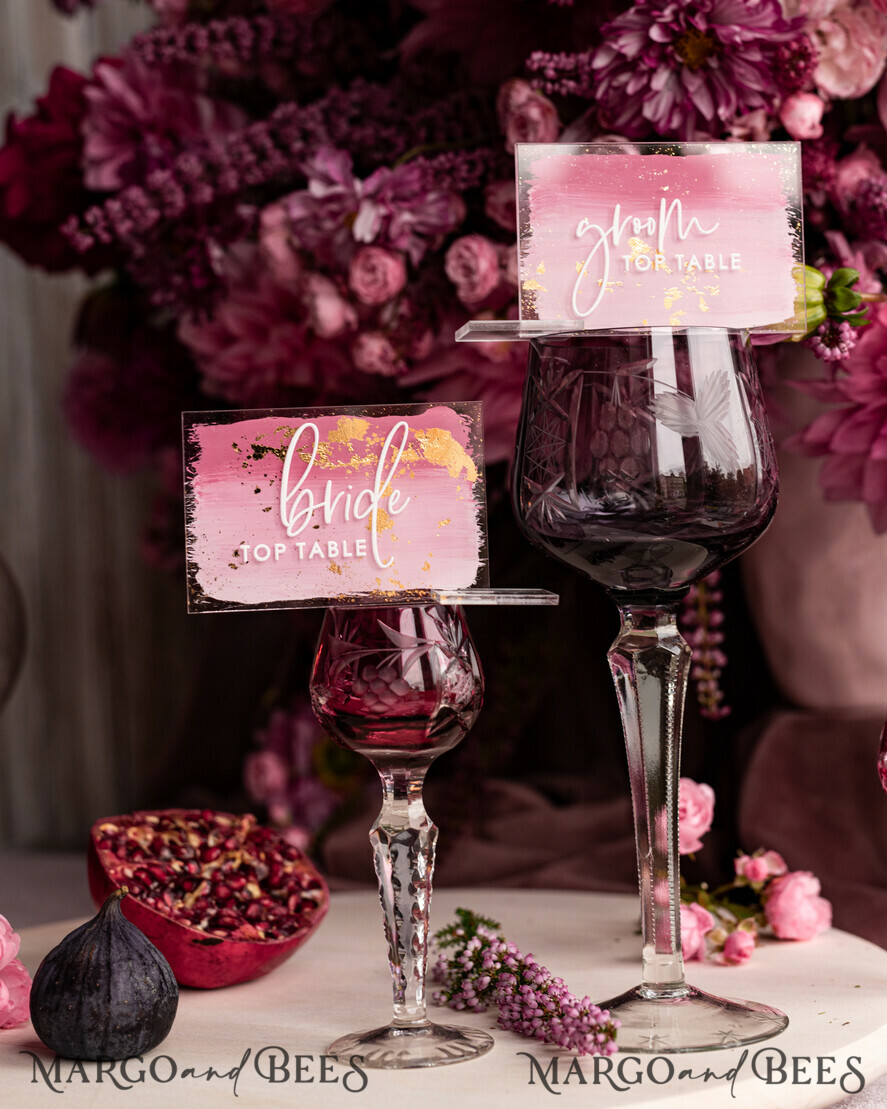 PLACE CARDS / TABLE CARDS Acrylic Gold Clear / Wood 3D Modern Ombre Pale Pink Mauve Acrylic Place card, Wedding Place Cards, Dusty Rose Name Card premium, Transparent Acryl Seating Card, Painted Luxury Escort Cards