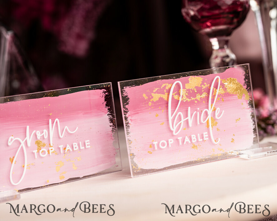 PLACE CARDS / TABLE CARDS Acrylic Gold Clear / Wood 3D Modern Ombre Pale Pink Mauve Acrylic Place card, Wedding Place Cards, Dusty Rose Name Card premium, Transparent Acryl Seating Card, Painted Luxury Escort Cards