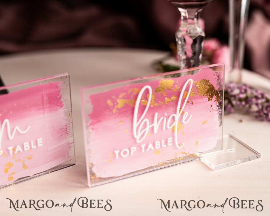 PLACE CARDS / TABLE CARDS Acrylic Gold Clear / Wood 3D Modern Ombre Pale Pink Mauve Acrylic Place card, Wedding Place Cards, Dusty Rose Name Card premium, Transparent Acryl Seating Card, Painted Luxury Escort Cards