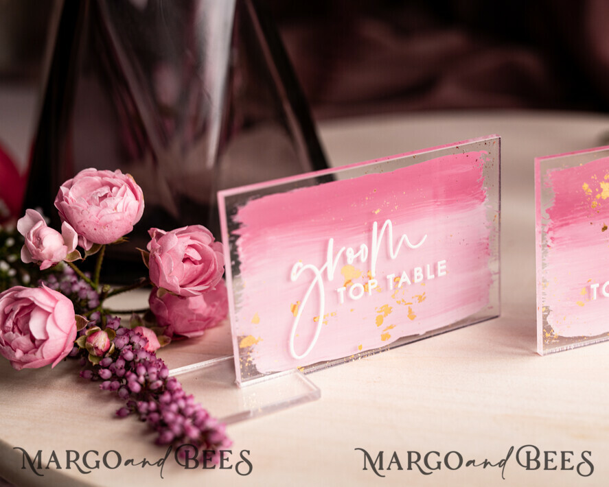 PLACE CARDS / TABLE CARDS Acrylic Gold Clear / Wood 3D Modern Ombre Pale Pink Mauve Acrylic Place card, Wedding Place Cards, Dusty Rose Name Card premium, Transparent Acryl Seating Card, Painted Luxury Escort Cards