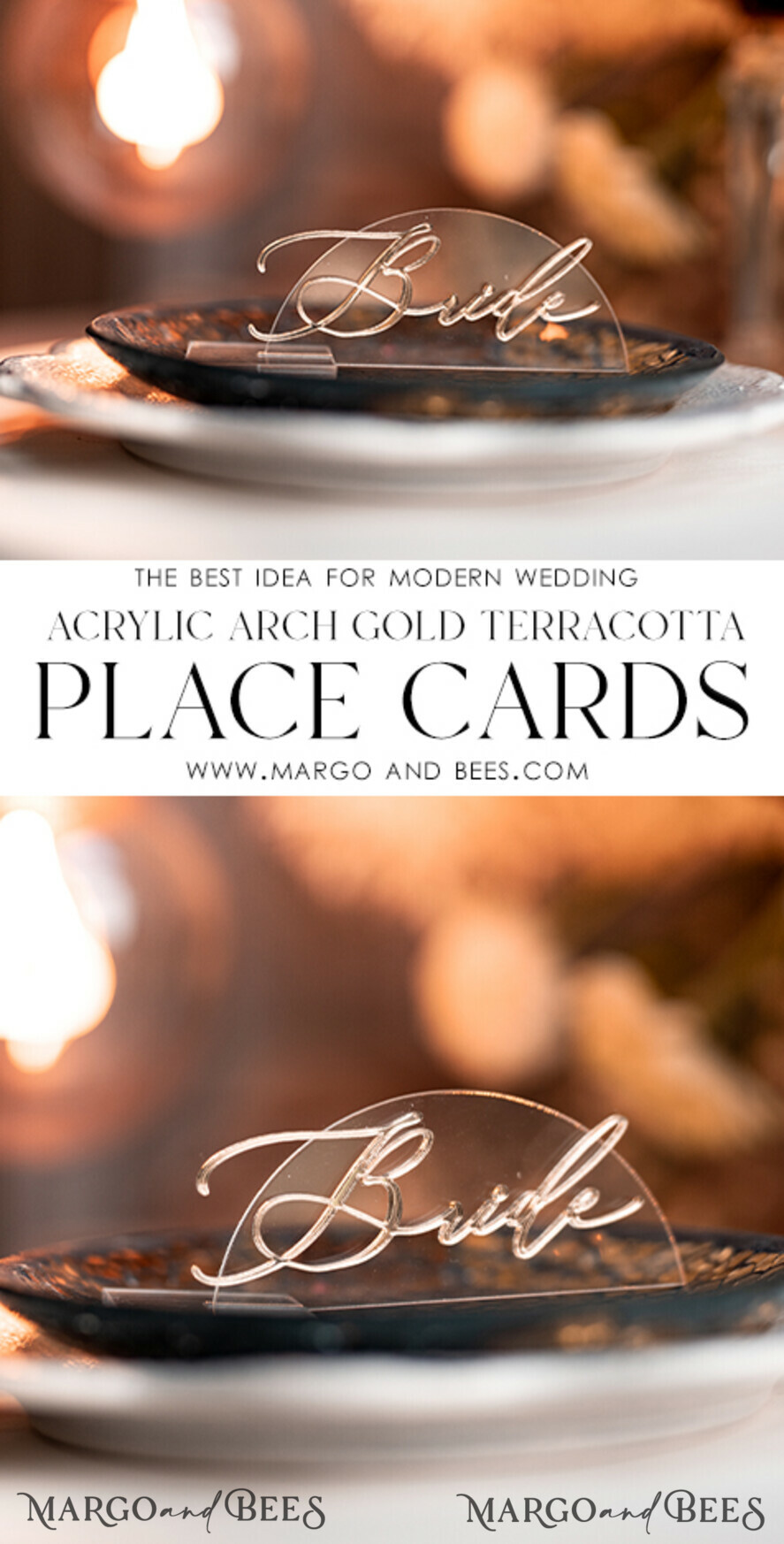 PLACE CARDS / TABLE CARDS Acrylic Gold Clear / Wood 3D Modern Half Arch Acrylic Place Card with Stand, Premium Wedding Seat Cards, Clear Acrylic Name Card, Luxury Seating Card, Gold 3D Guest Names, Editable Text