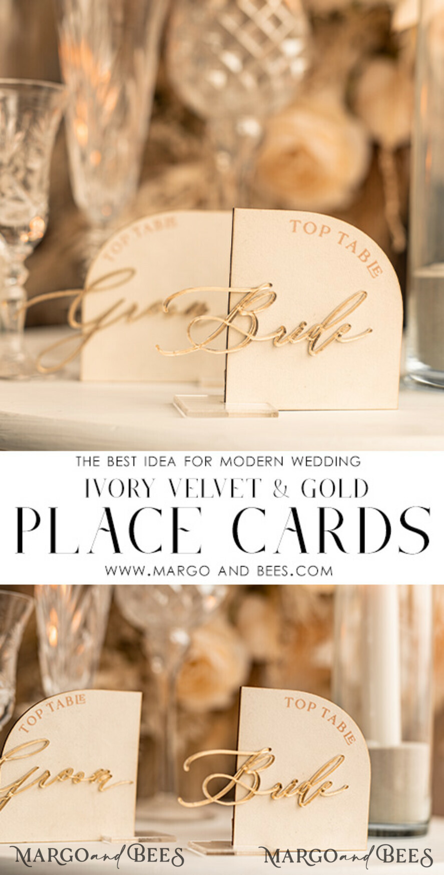 PLACE CARDS / TABLE CARDS Acrylic Gold Clear / Wood 3D Ivory Wedding Place Cards, Modern half arch Velvet Acrylic Place card with stand, Wedding seat gold Cards, Velvet Mirror gold Name Card, Editable Text