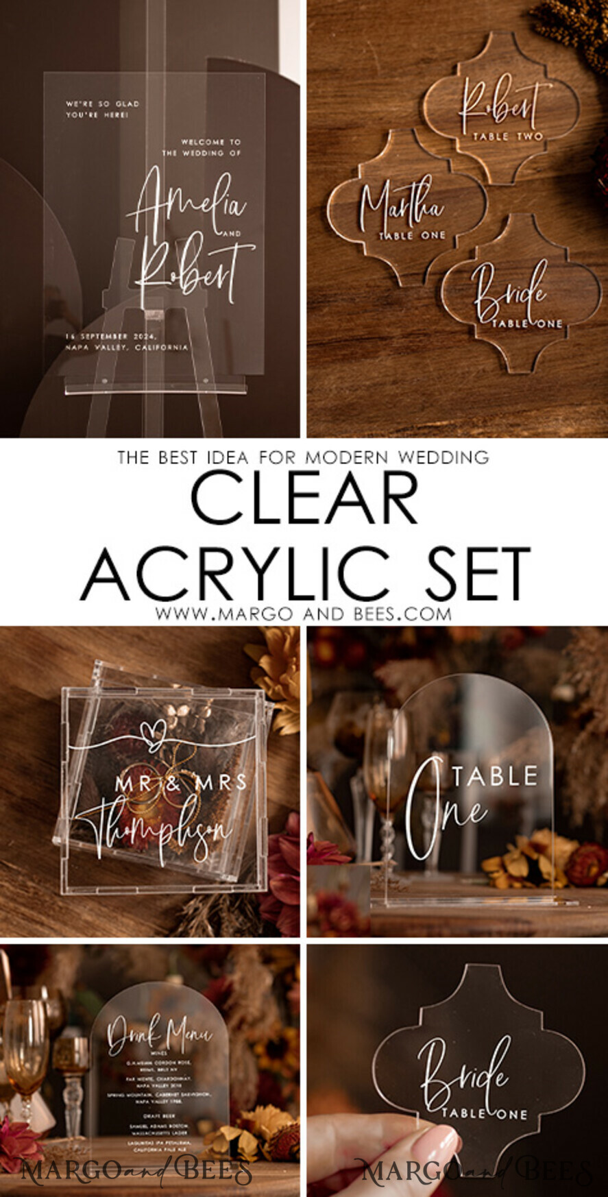 PLACE CARDS / TABLE CARDS Acrylic Gold Clear / Wood 3D Modern Acrylic Place Cards, Wedding Place Cards, Geometric Clear Acryl Name Cards, Premium Luxury Seating Cards, White Wording Transparent Custom Escort Cards