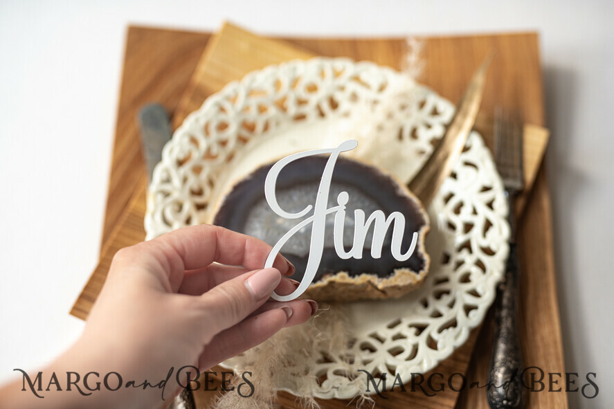 PLACE CARDS / TABLE CARDS Acrylic Gold Clear / Wood 3D Extra Large Name Cards, Custom Elegant Gloss White Acrylic Place Cards, Engraved 3D Name Premium Luxury Seating Card, Editable Text Acrylic Escort Card