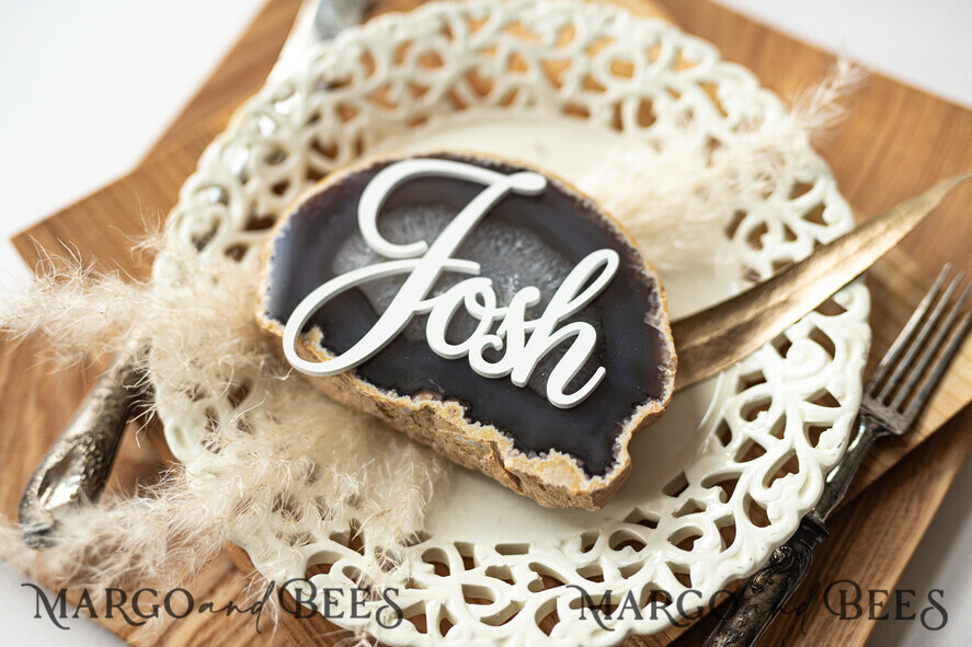 PLACE CARDS / TABLE CARDS Acrylic Gold Clear / Wood 3D Extra Large Name Cards, Custom Elegant Gloss White Acrylic Place Cards, Engraved 3D Name Premium Luxury Seating Card, Editable Text Acrylic Escort Card
