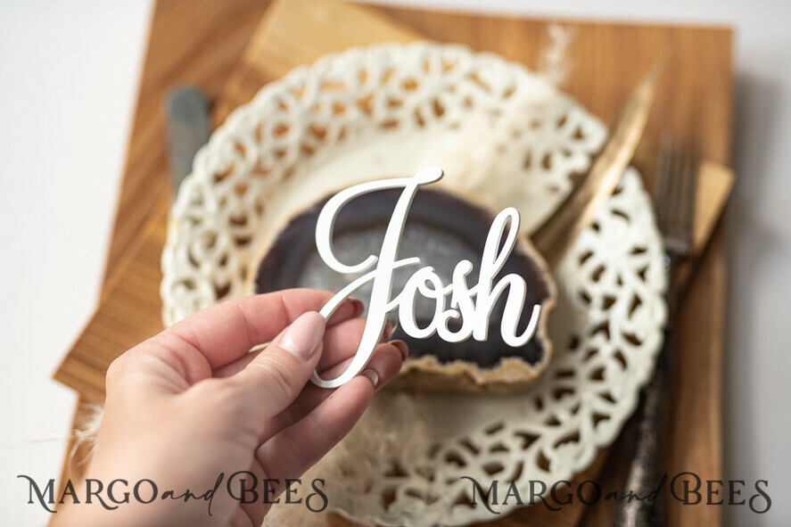 PLACE CARDS / TABLE CARDS Acrylic Gold Clear / Wood 3D Extra Large Name Cards, Custom Elegant Gloss White Acrylic Place Cards, Engraved 3D Name Premium Luxury Seating Card, Editable Text Acrylic Escort Card